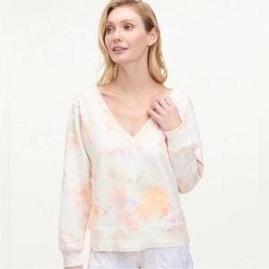 Splendid Eco Twill Back V-Neck Pullover In Napa Floral Watercolor Pastel Size XS